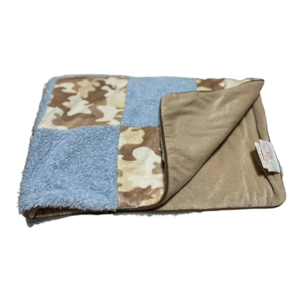 Cocalo Baby Blanket Blue Tan Camo Patchwork Checkerboard Nursery Soft Camouflage